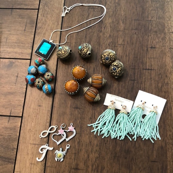 Jewelry - Bead Lot, Large & Small Beads Plus Charms and a Necklace